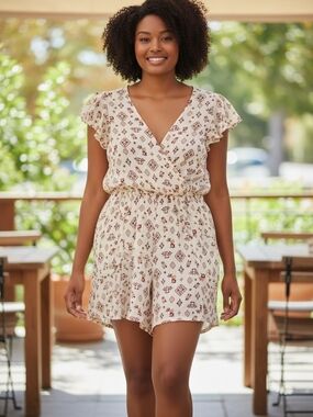 torrid Cream Romper with Rust & Mustard Floral Print